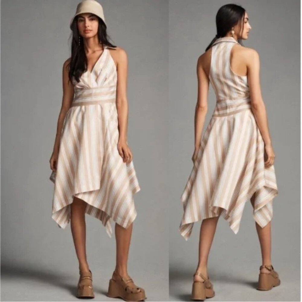 Maeve by Anthropologie Handkerchief Wrap Midi Dress Striped Size 6